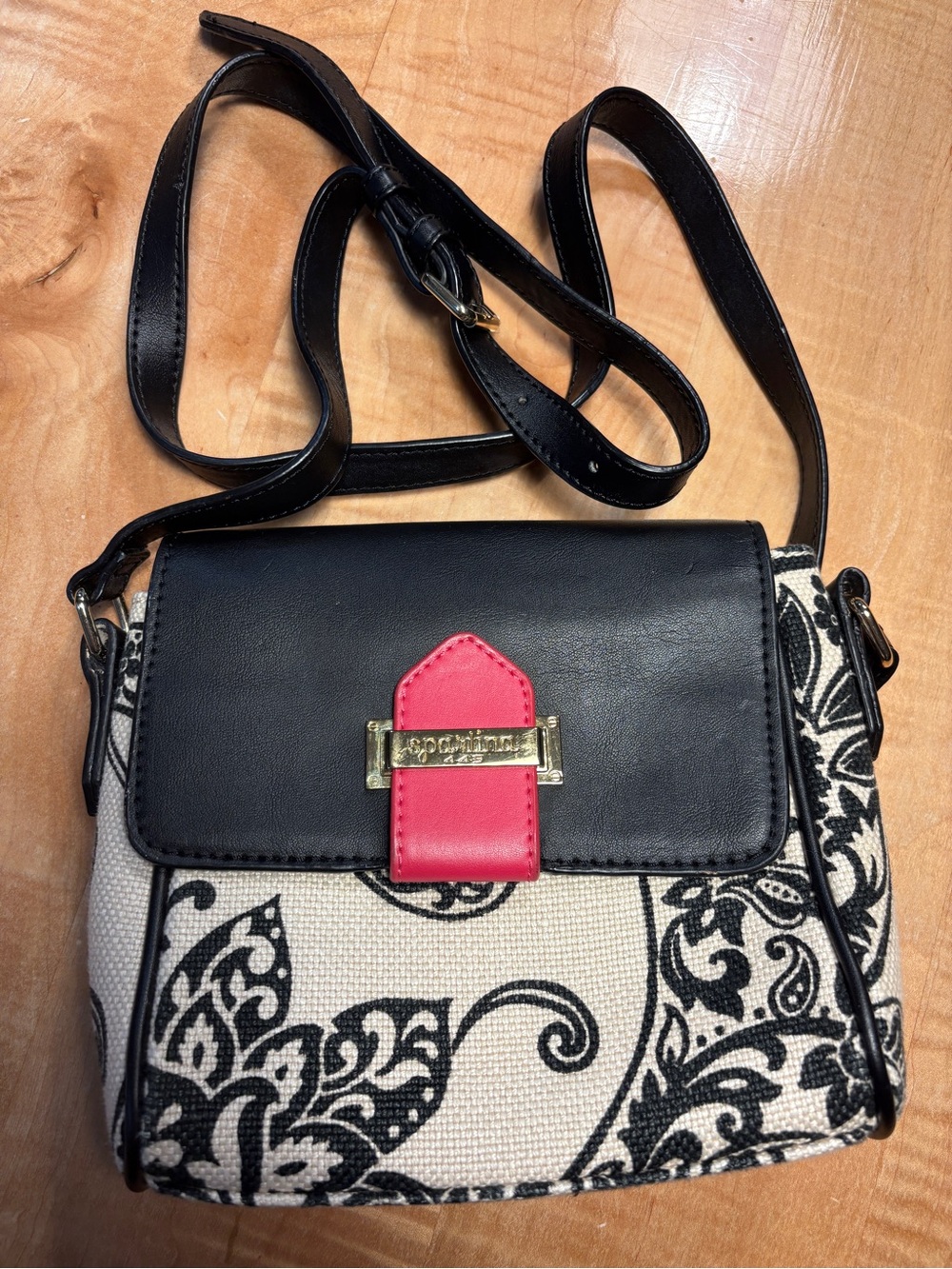 Spartina 449 Black, Cream & Pink Floral Crossbody Bag
